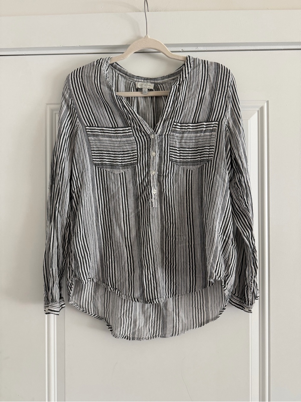 Lucky Brand Striped Button-Front Women's Blouse - Grey & White